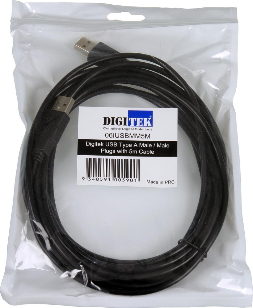 Digitek USB male-male lead hang sell bag pack, 1-year warranty for reliable extensions