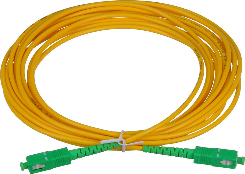 Digitek 5M SC-APC to SC-APC simplex patch lead in yellow PVC jacket, singlemode OS2 fiber for telecom/FTTx short-run connectivity