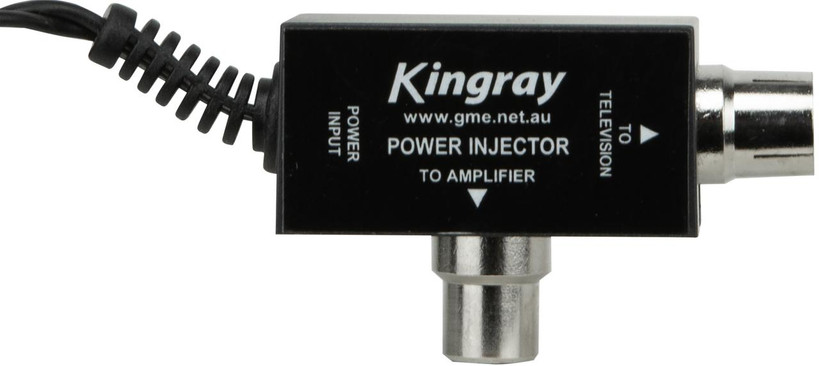Close-up of Kingray PSK08 PAL male injector and AC plug, short-circuit protected for safe installs