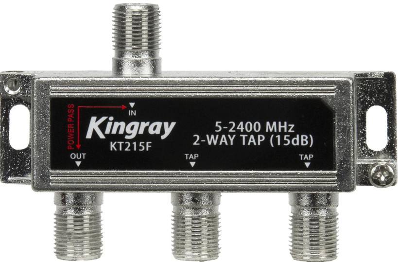 Kingray KT215F 2-way 15dB tap with F-Type connectors, zinc die-cast for 5-2400 MHz TV/satellite signal branching