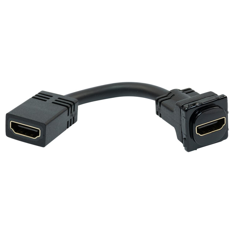 Closeup of black ABS plastic Digitek 4K@60Hz insert showing bendable tail for console cable routing