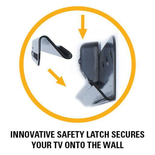 Close-up of innovative safety latch in Sanus VML44A 22\"-50\" Fixed Universal TV Wall Mount Bracket for securing TV onto the wall