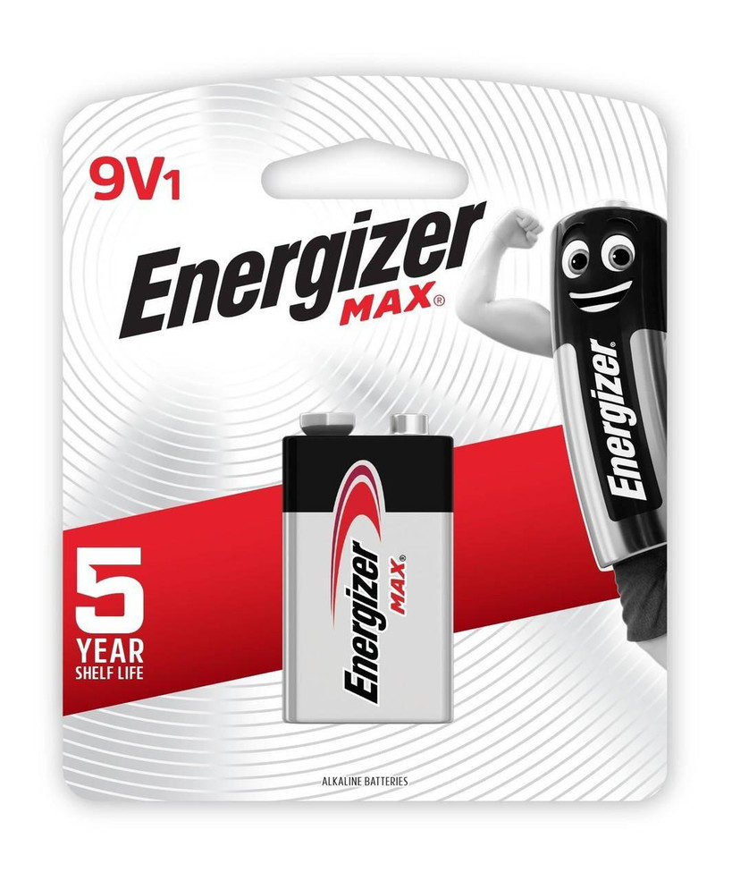 Energizer Max 9V alkaline battery single pack front view in retail packaging