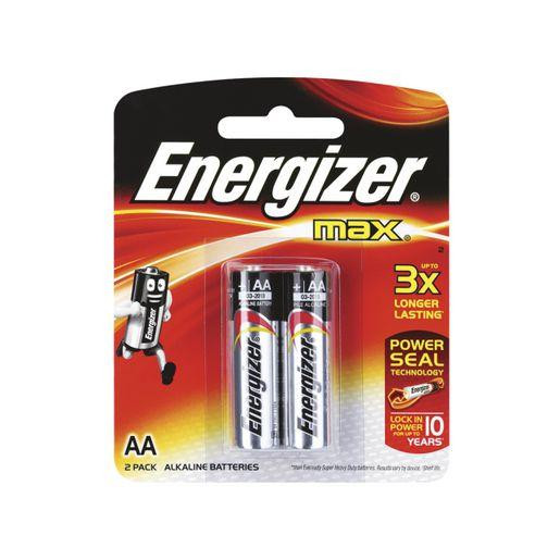 Energizer Max AA 2-pack alkaline batteries front packaging