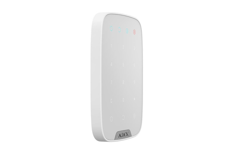Ajax 2-Way Touch KeyPad in white, featuring duress code and SmartBracket for easy installation