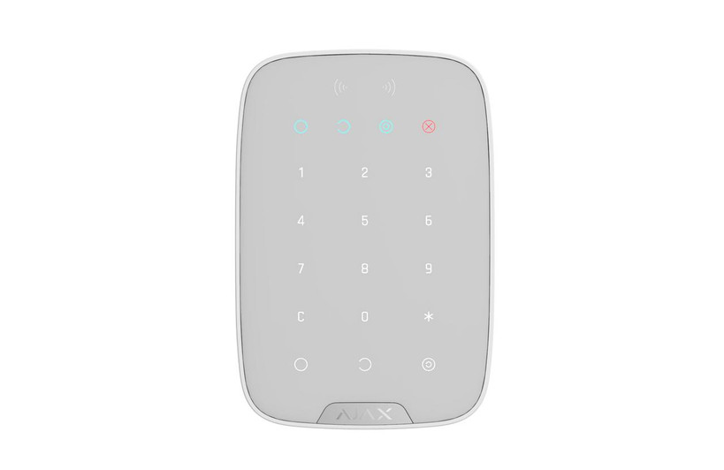 White Ajax KeyPad Plus 2-way wireless touch keypad with RFID proximity reader for secure Ajax system control