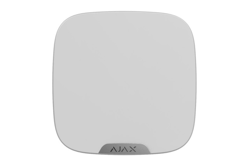 Silver/white Ajax StreetSiren DoubleDeck wireless outdoor siren with Brandplate adapter and 113dB buzzer for alarms