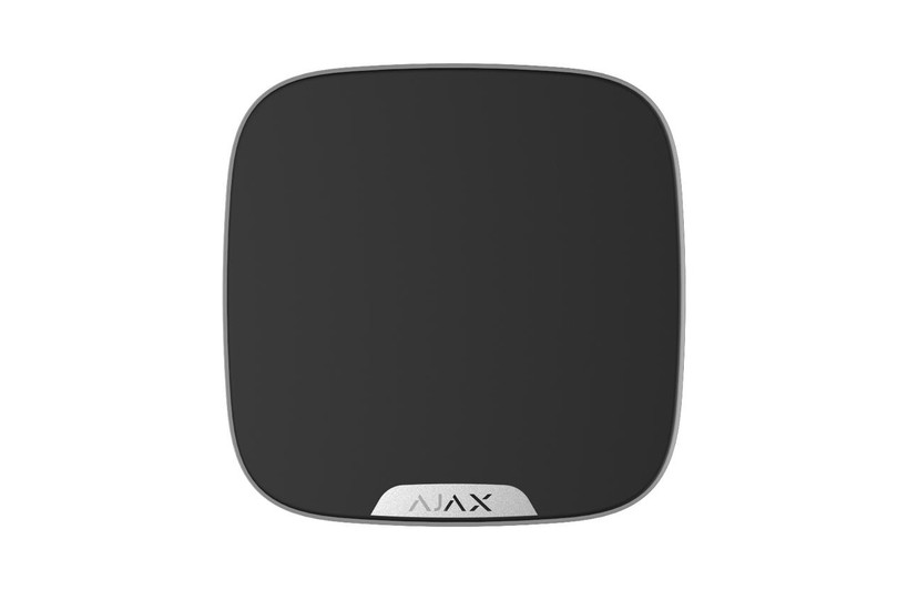 Front view of Ajax Brandplate black panel, featuring clip lock and tamper protection for branding