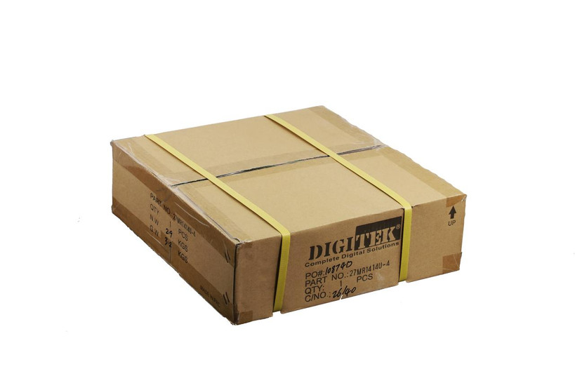 Packaged Digitek 27MR1414U-4 in protective cardboard box, ready for delivery to Australian construction or event sites