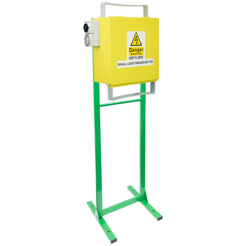 Assembled Digitek 27MBTS3P 3-phase temporary meter box on stand, showcasing 1875mm height