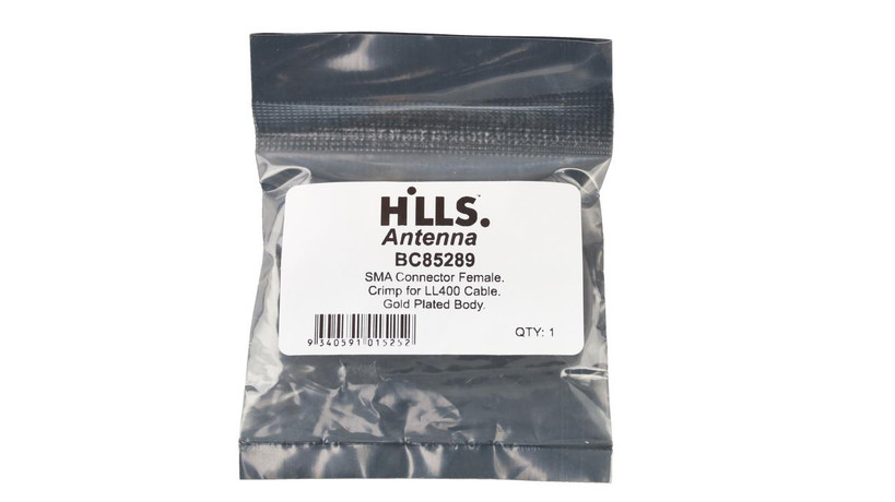 Packaging of Hills Antenna SMA Female Connector in poly bag with label, ready for professional or DIY RF projects