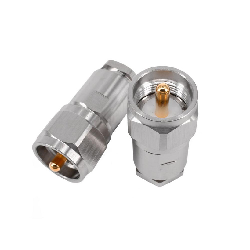 Close-up of Hills Antenna BC85281 PL-259 connector, showcasing HEX clamp design for secure RG-213 coax RF connections