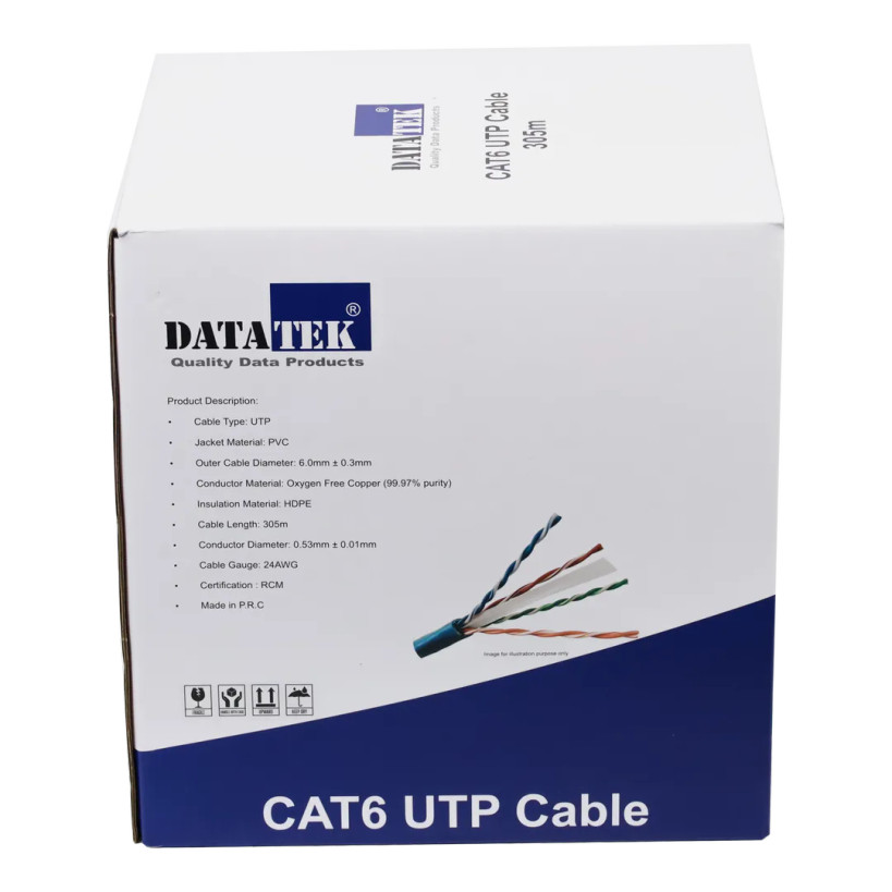 Side view DATATEK 305m networking cable box with flame retardant PVC sheath