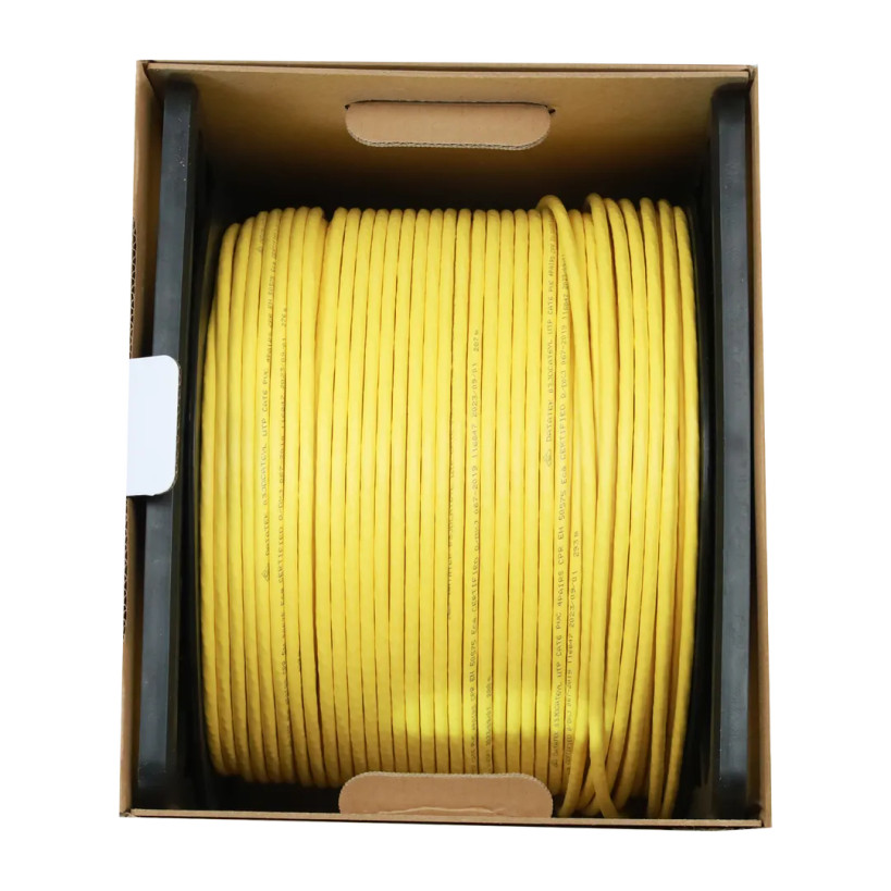 Unspooled DATATEK CAT6 UTP cable detail revealing 4 twisted pairs color coding