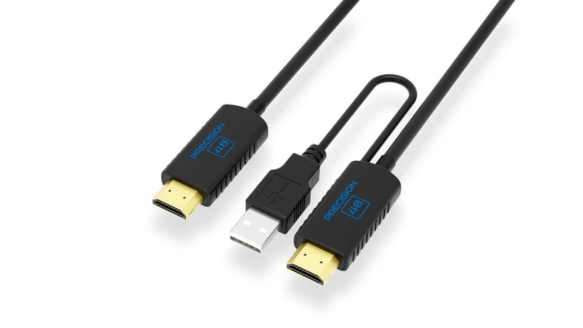 Precision 48 HDMI cable showing gold-plated locking connectors