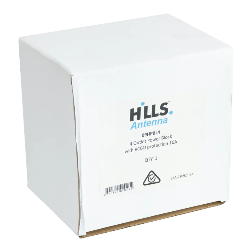 4 Outlet Power Block with RCBO Protection Packaging Box with Label