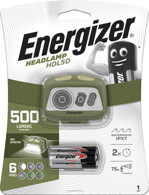 Packaging of ENERGIZER HEADLAMP HDL50 with 500 Lumens