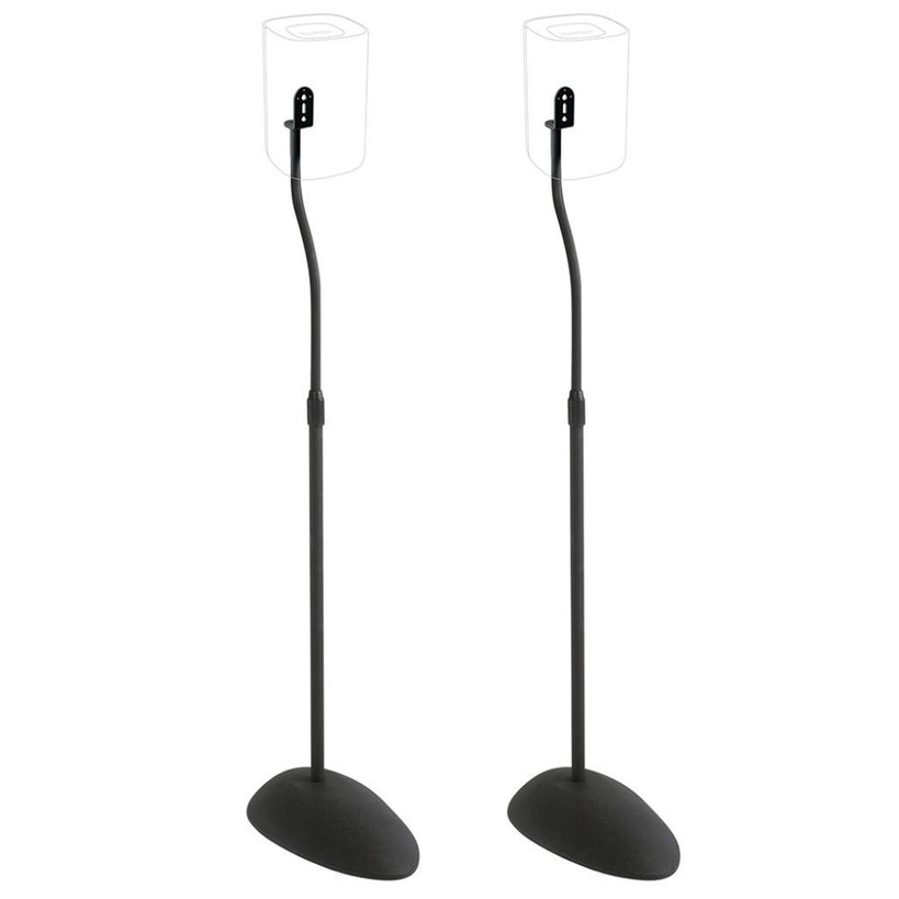 Tool-free Sanus height-adjustable stands (66-99cm) with rubber feet on carpet floor