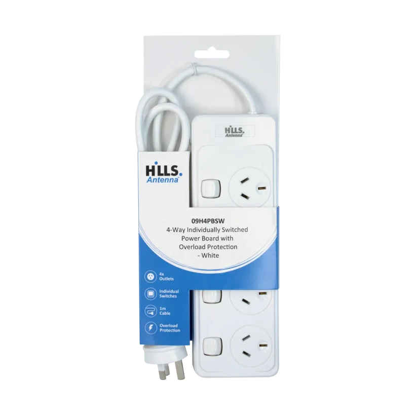 Packaging of Hills Antenna 09H4PBSW 4-Way White Power Board Individually Switched with Overload Protection