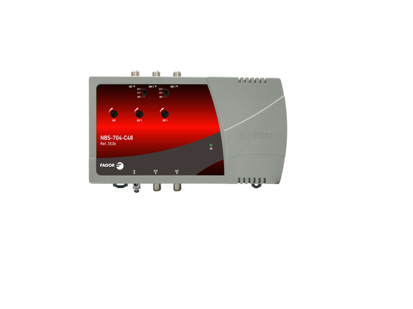 Ikusi by Fagor NBS-704-C48 Multiband Terrestrial Headend Amplifier showing satellite connectors
