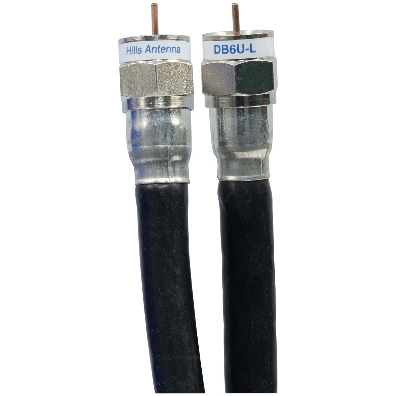 Close-up of Hills Antenna RG6 F-Type connector ends