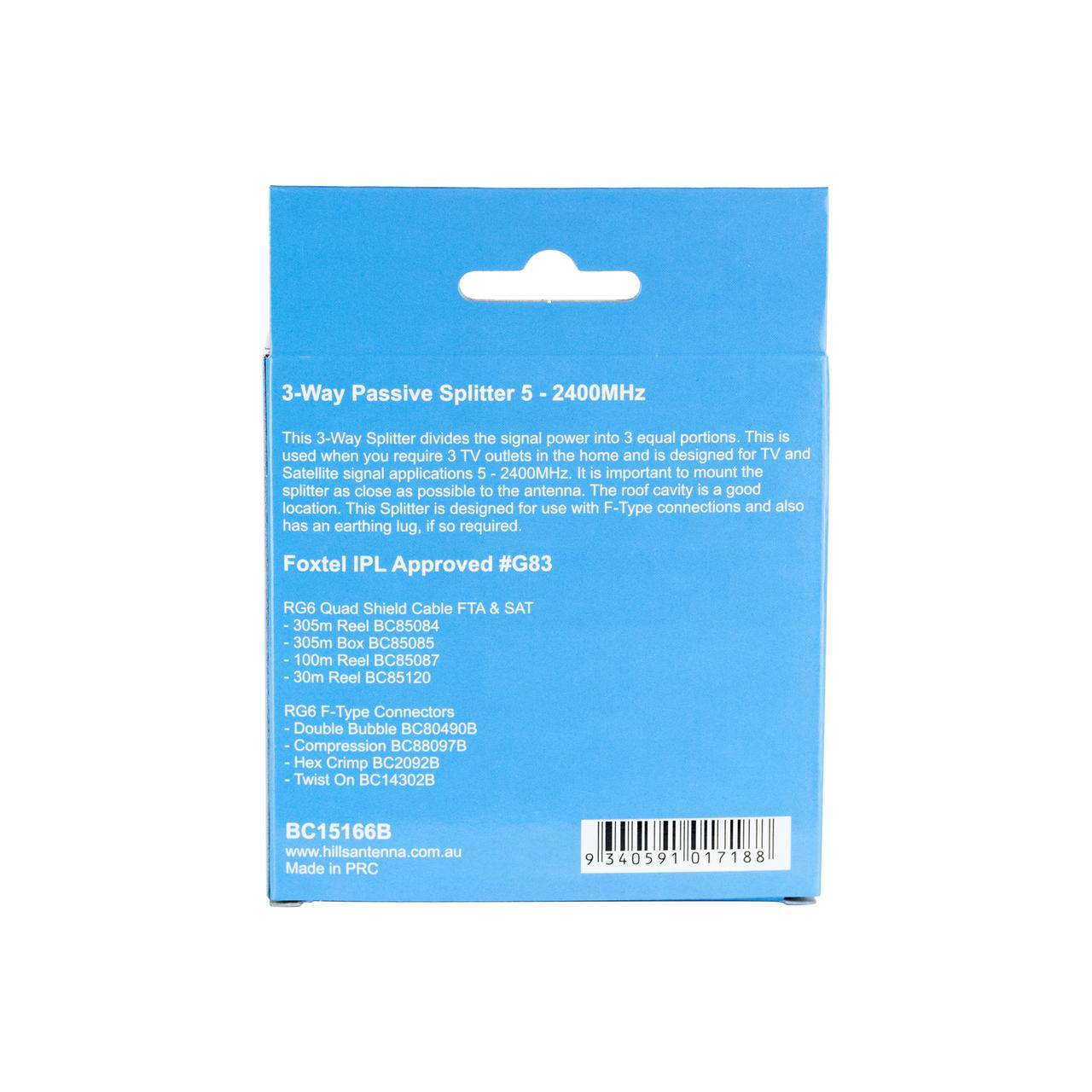 Rear view of Hills Antenna BC15166B display box showcasing specifications