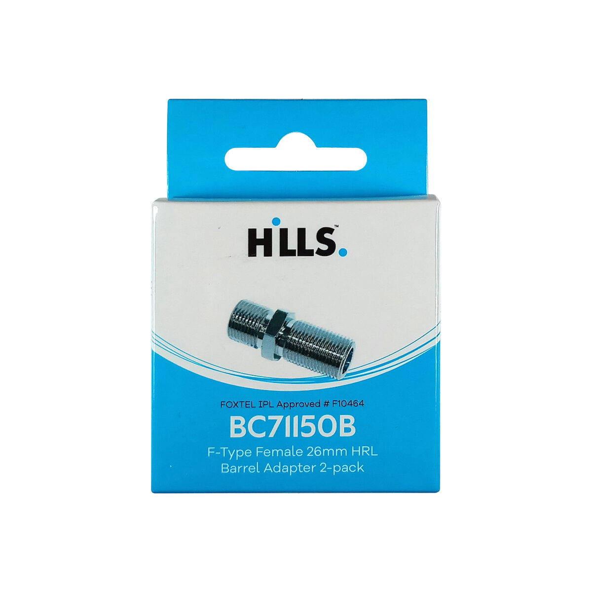 Hills Antenna BC71150B F-Type female to female high return loss adaptor 2-pack front view