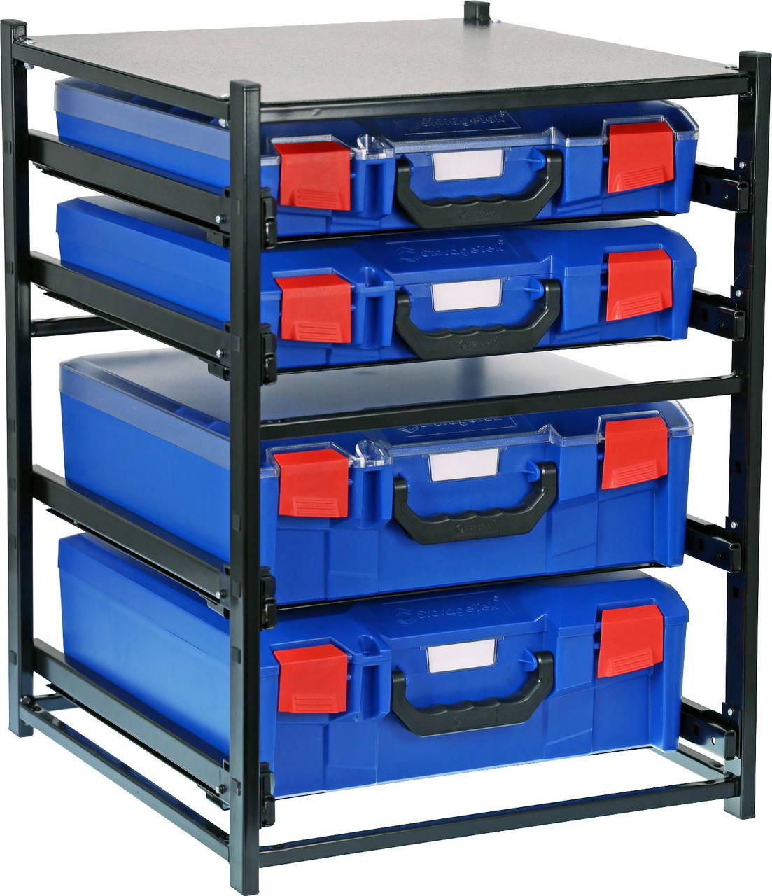 2 Large Drawer Frame + 2 Small Drawer Assembled c/w PC Lid Cases- Blue Blue Cases