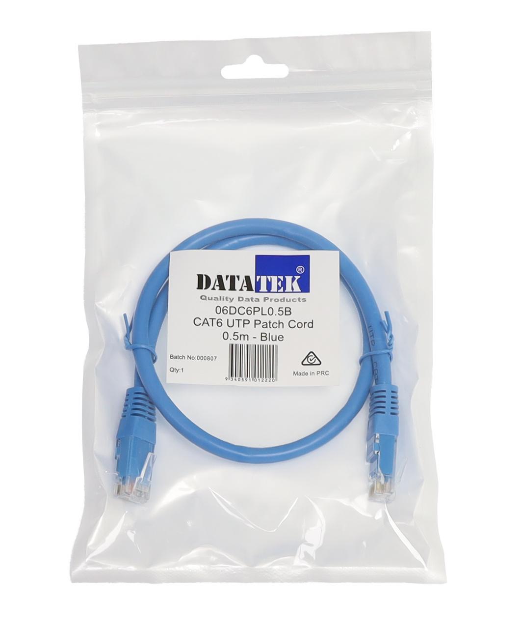 Datatek 0.5m CAT6 UTP patch lead blue RJ45 network cable