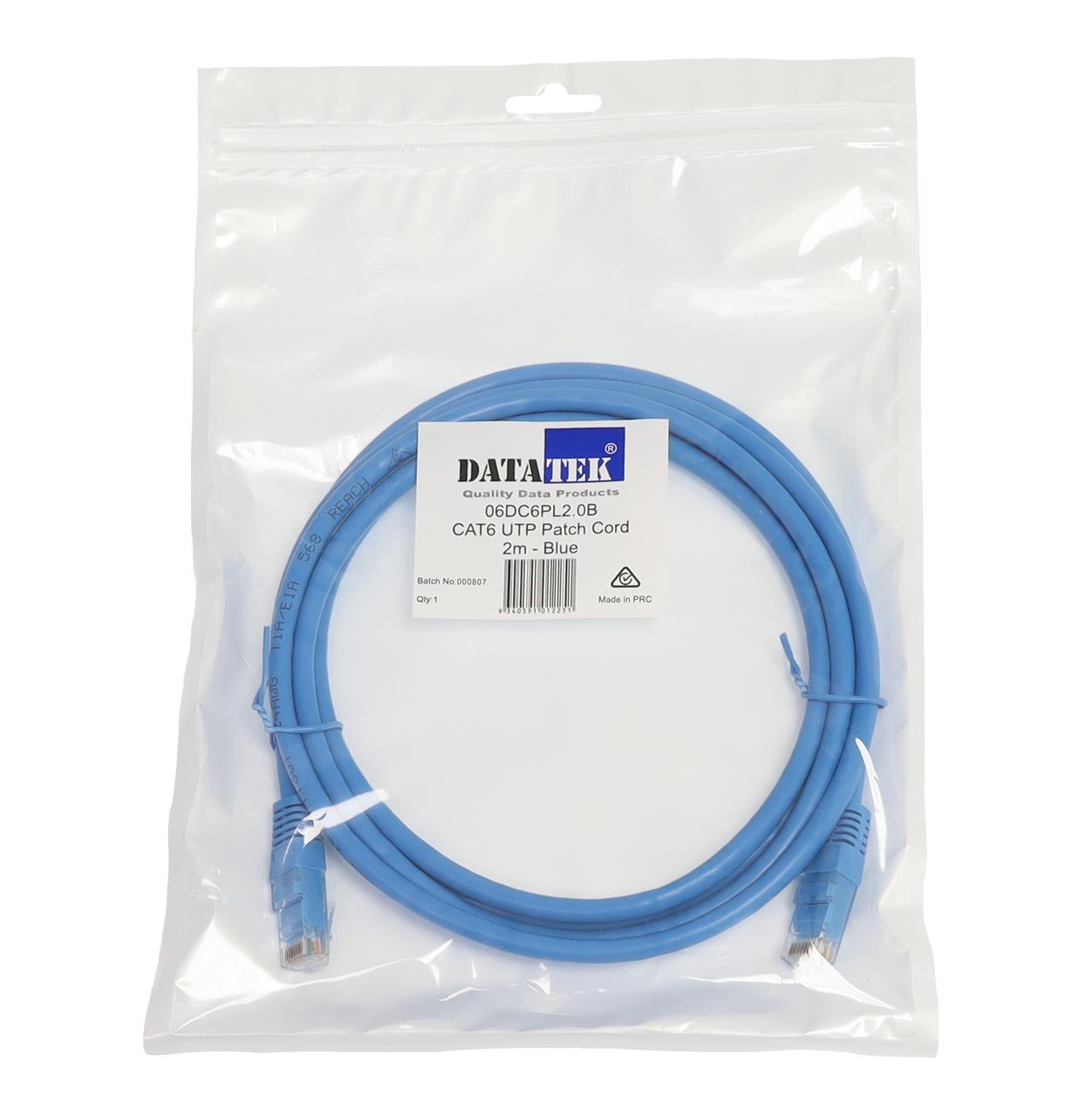 Datatek 2m CAT6 UTP patch lead blue RJ45 network cable