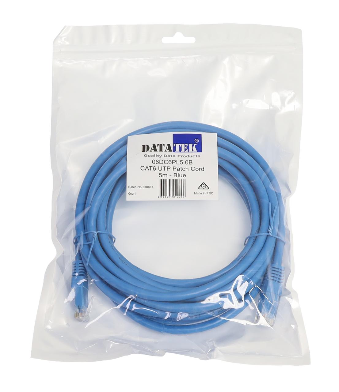 Datatek 5m CAT6 UTP patch lead blue RJ45 network cable