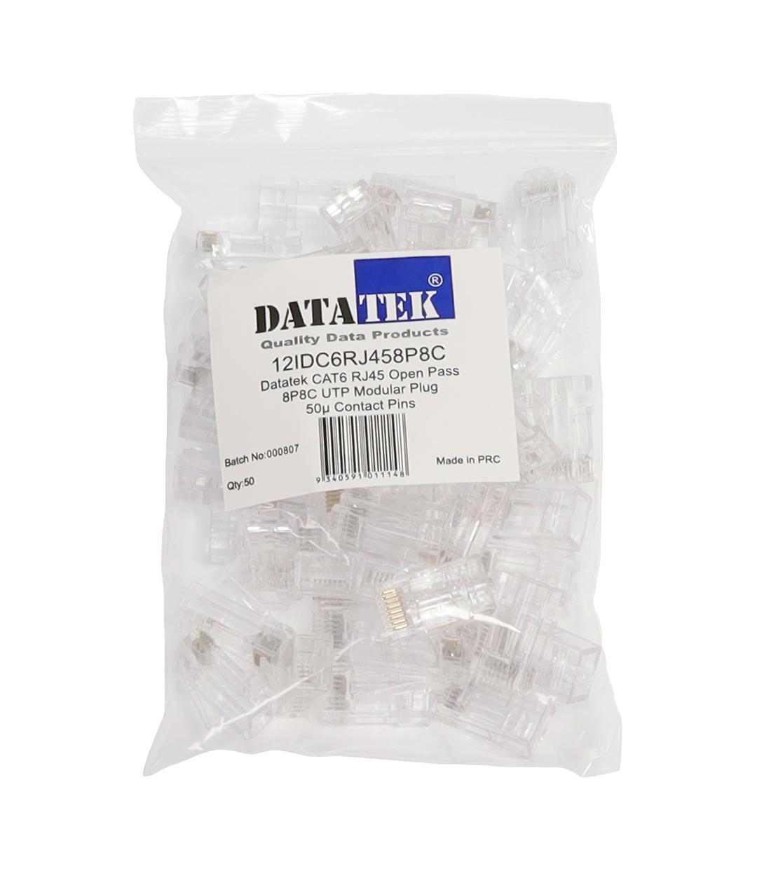 Bag of 50 Datatek open pass RJ45 plugs for networking installs