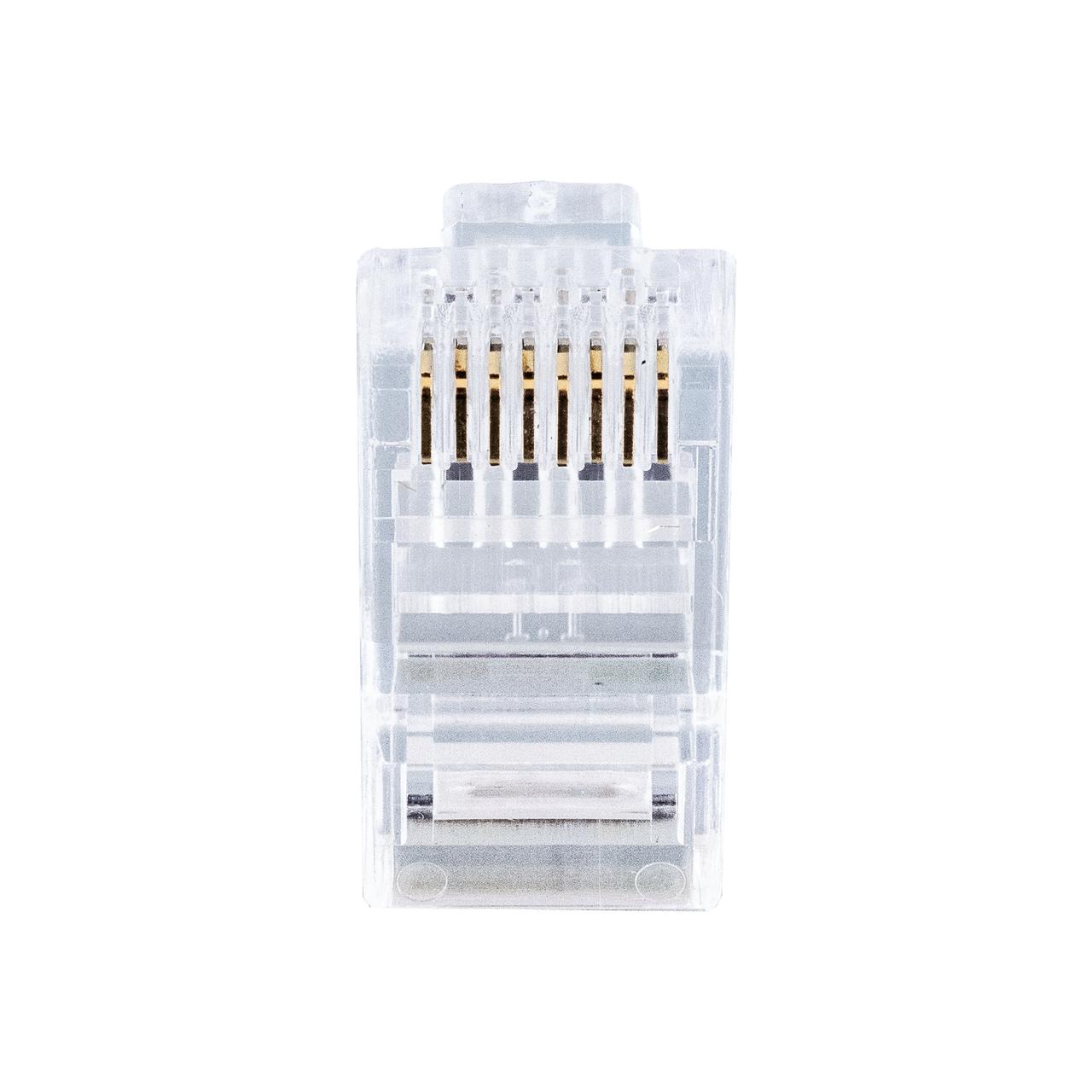 Unshielded CAT6 RJ45 connector showing 50μ gold pins