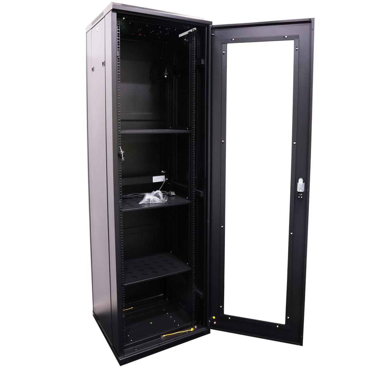 Toughened glass door open >180° on Datatek 42U rack
