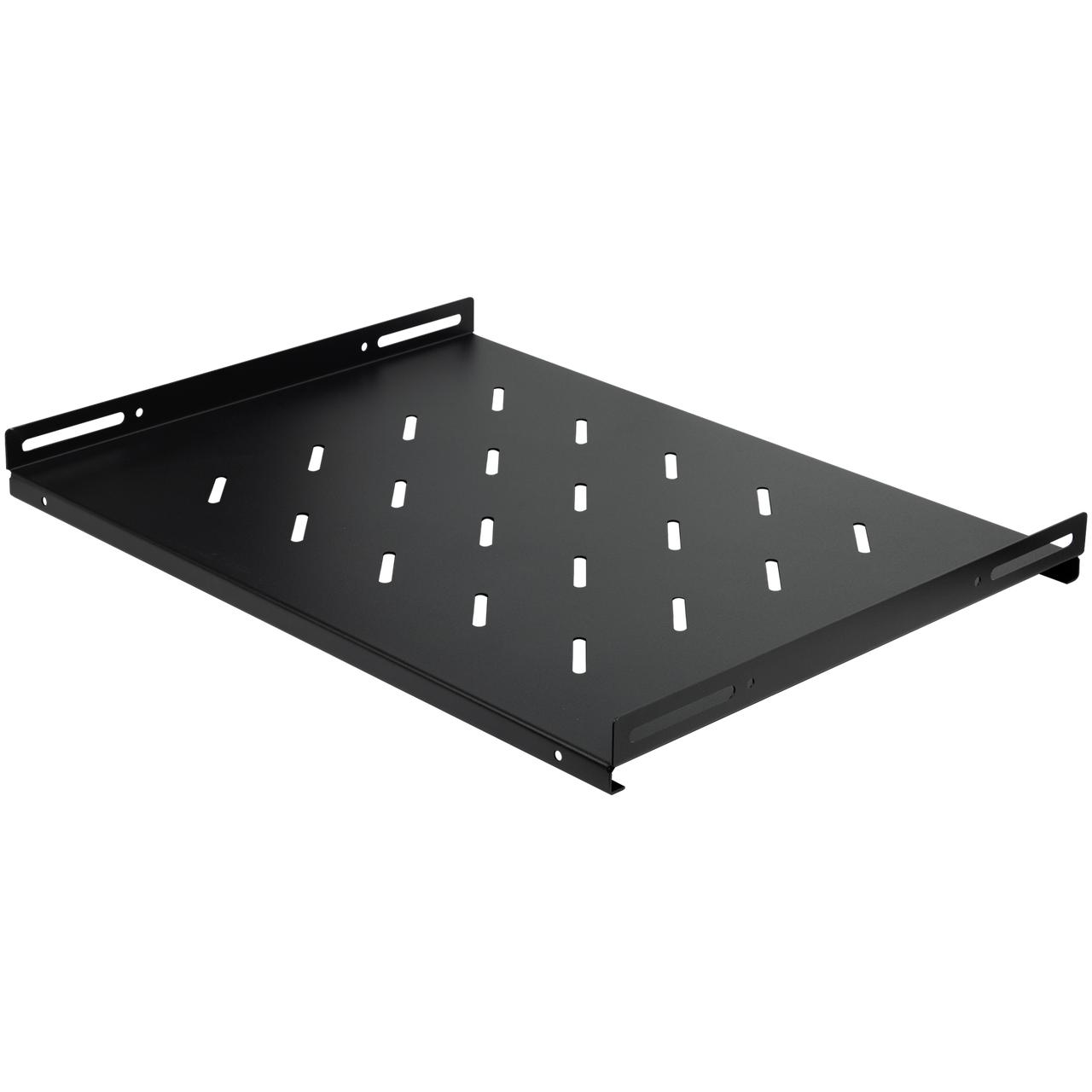 Datatek 350mm deep fixed shelf in black ventilated design for 19-inch data cabinets