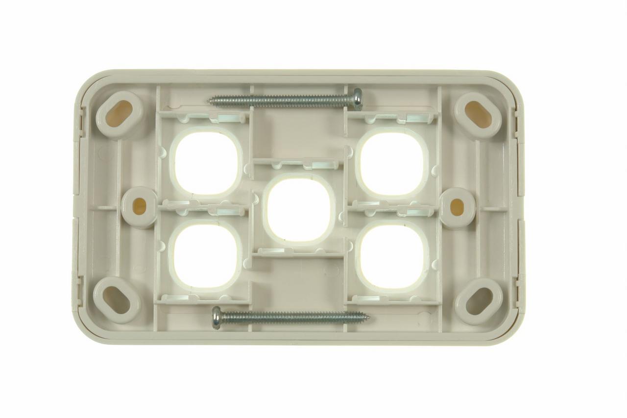 Rear view of Digitek 5 gang wallplate white, no mechanism