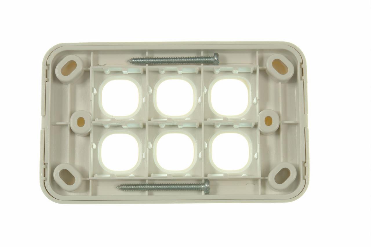 Rear view of Digitek 6 gang wallplate white, no mechanism