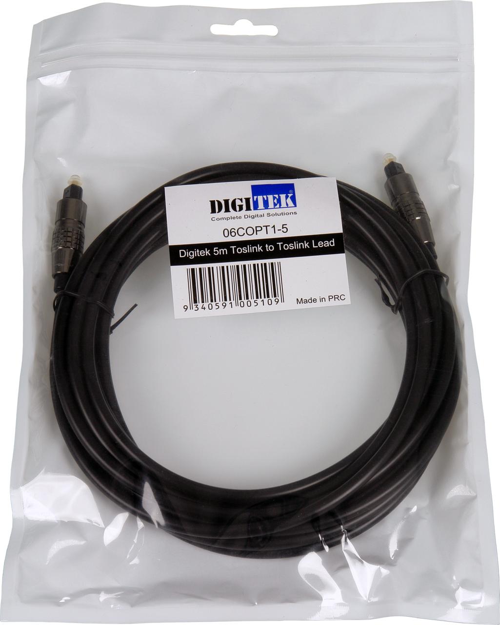 5m Digitek Toslink audio lead in hang sell bag pack with label with 1-year warranty
