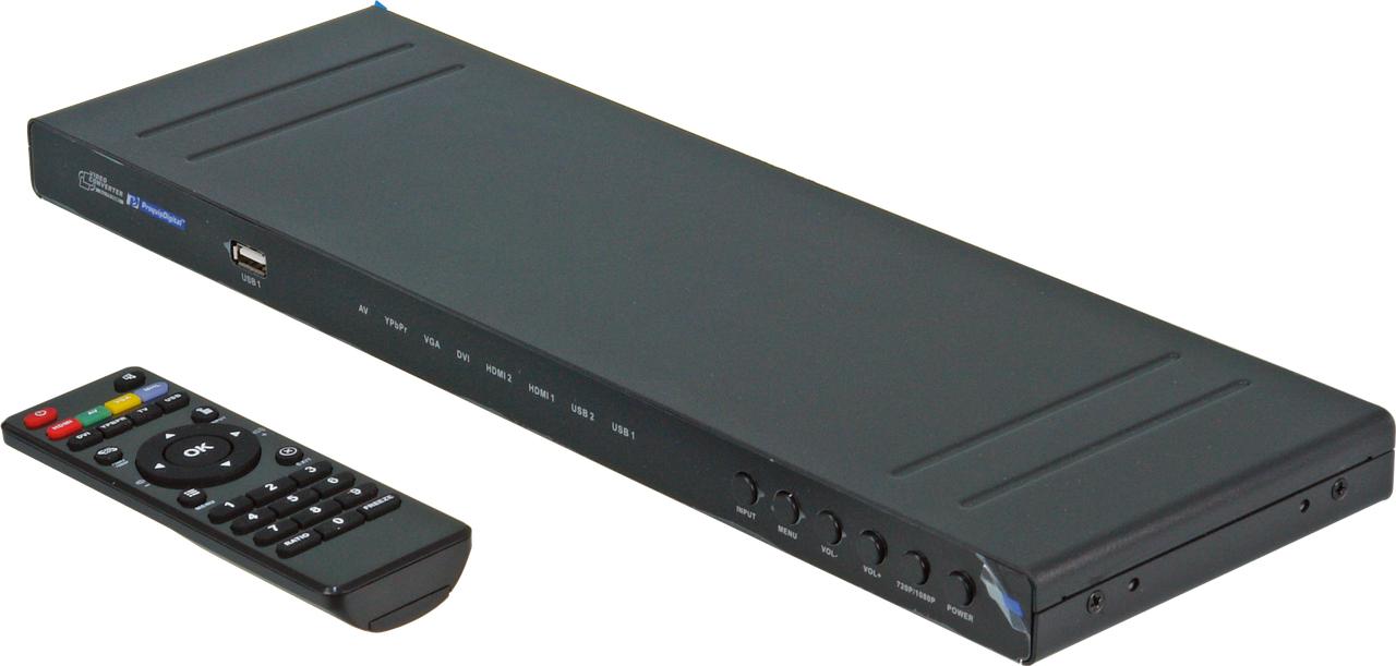 ProquipDigital 17HCONV showing multiple inputs and HDMI/coaxial outputs, up-scaling SD to 1080p with Colour Eye technology