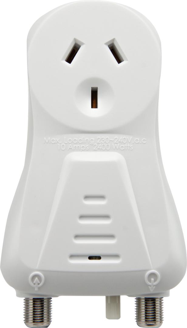 Kingray KDA20 TV signal amplifier in shielded housing with F-Type connectors and piggyback plug, 20dB gain for FTA digital TV