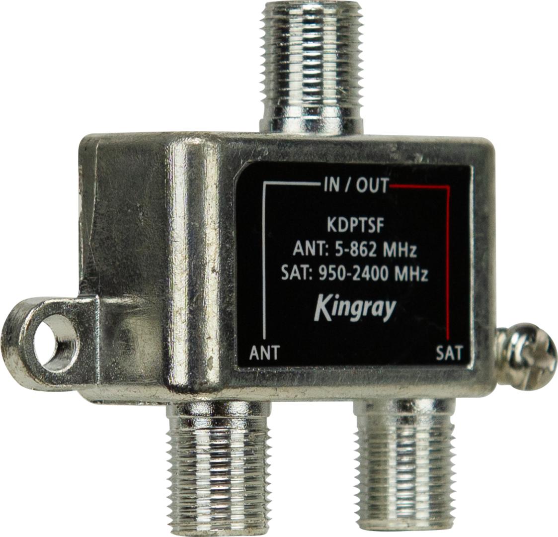 Side view of Kingray KDPTSF terrestrial input, satellite input with power pass, and combined output for seamless signal blending