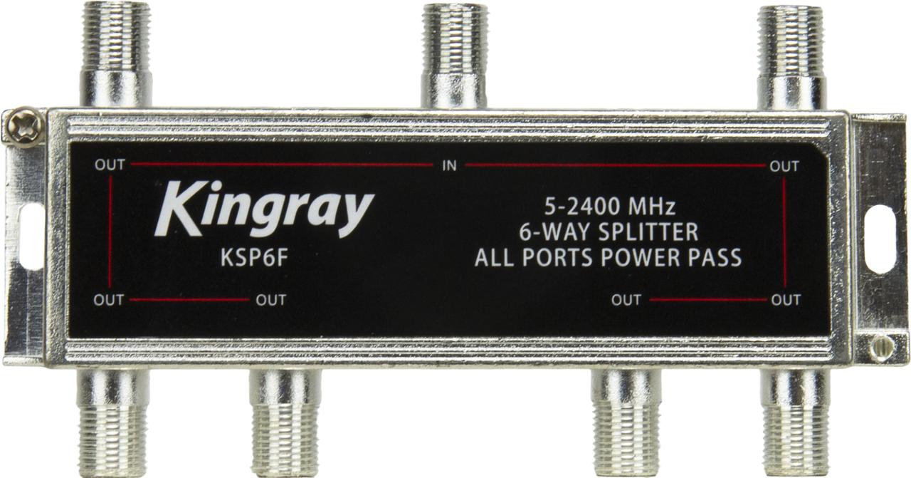 Kingray KSP6F 6-way splitter in compact zinc housing with F-Type ports, easy divider for home TV and satellite signals