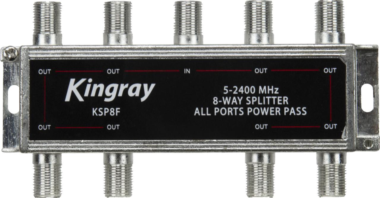 Kingray KSP8F 8-way splitter in compact zinc housing with F-Type ports, easy divider for home TV and satellite signals