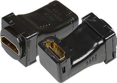 Pair of Digitek black HDMI female to female right angle to insert  into Clipsal and Digitek wallplate for neat AV connection