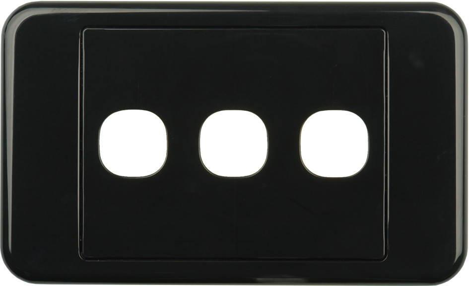 Front view of Digitek 3 gang wallplate black, no mechanism