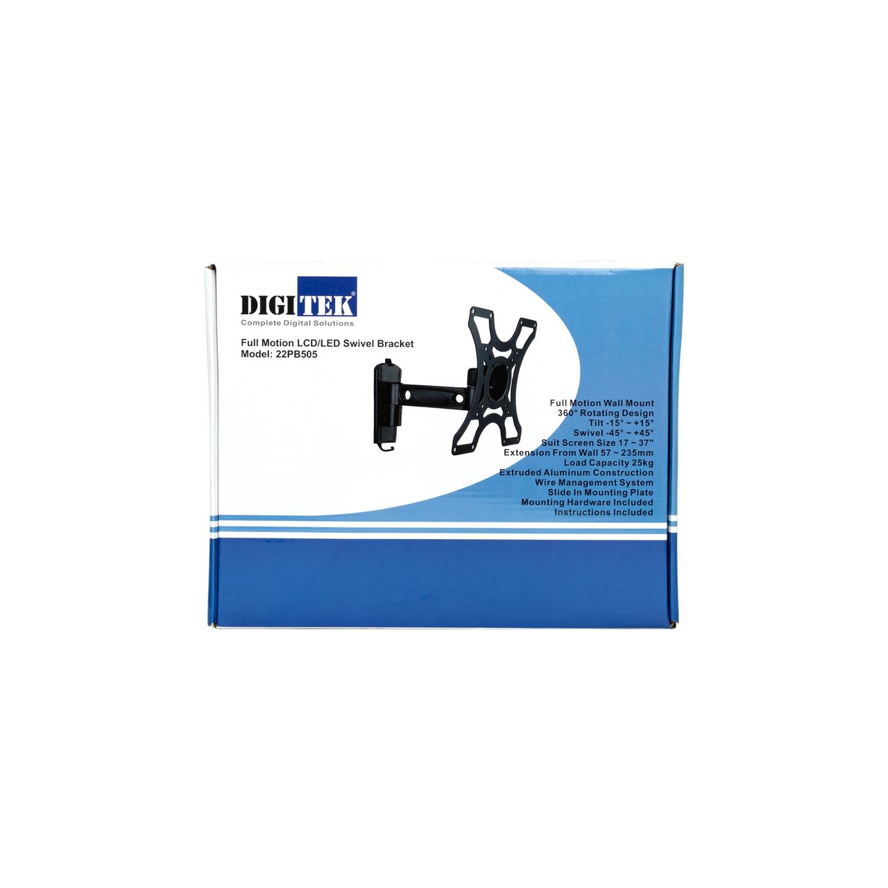 Packaging of Digitek Extendable TV wall mount arm 57mm to 235mm for easy storage and transport