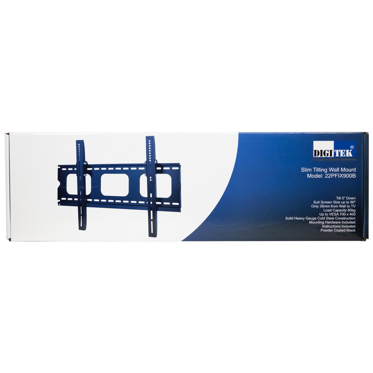 Packaging of Black powder-coated universal LCD wall bracket with bubble level for easy transport