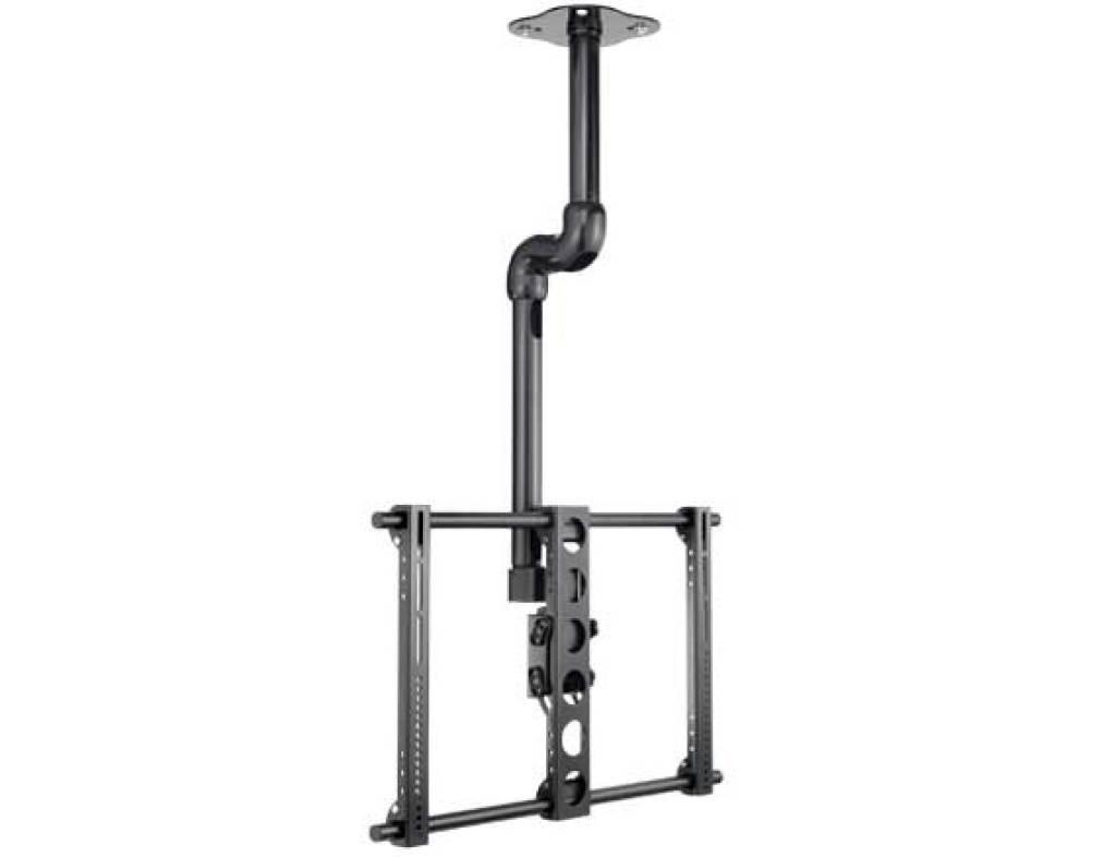 Sanus LC1A with dual pipe lengths extended from wood joist ceiling for holding TV securely