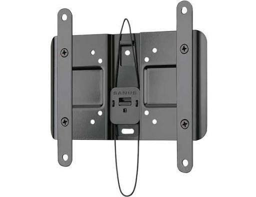 Closeup of audible safety click tab on Sanus VSL4 securing small TV bracket to wall
