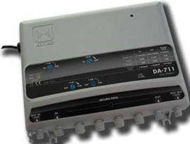 Closeup of gain slope controls and test points on Alcad DA-711 for easy signal adjustments